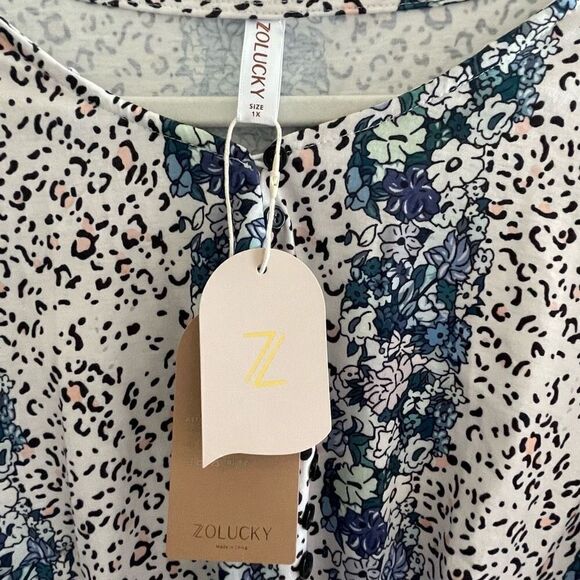 2 New Zolucky Blue Floral Summer Blouse Tops Women’s Plus Size 1X Set NWT - Picture 9 of 10